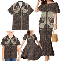 Western Yoke Family Matching Mermaid Dress and Hawaiian Shirt Skeleton Cowboy Santa On A Reindeer - Wonder Print Shop