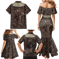 Western Yoke Family Matching Mermaid Dress and Hawaiian Shirt Skeleton Cowboy Santa On A Reindeer - Wonder Print Shop