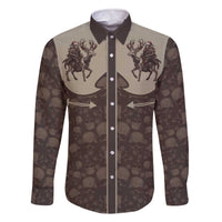 Western Yoke Family Matching Off The Shoulder Long Sleeve Dress and Hawaiian Shirt Skeleton Cowboy Santa On A Reindeer - Wonder Print Shop