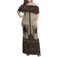 Western Yoke Family Matching Off Shoulder Maxi Dress and Hawaiian Shirt Skeleton Cowboy Santa On A Reindeer - Wonder Print Shop