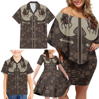 Western Yoke Family Matching Off Shoulder Short Dress and Hawaiian Shirt Skeleton Cowboy Santa On A Reindeer - Wonder Print Shop