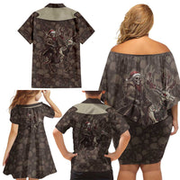 Western Yoke Family Matching Off Shoulder Short Dress and Hawaiian Shirt Skeleton Cowboy Santa On A Reindeer - Wonder Print Shop