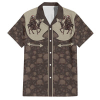 Western Yoke Family Matching Off Shoulder Short Dress and Hawaiian Shirt Skeleton Cowboy Santa On A Reindeer - Wonder Print Shop