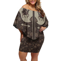 Western Yoke Family Matching Off Shoulder Short Dress and Hawaiian Shirt Skeleton Cowboy Santa On A Reindeer - Wonder Print Shop