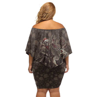 Western Yoke Family Matching Off Shoulder Short Dress and Hawaiian Shirt Skeleton Cowboy Santa On A Reindeer - Wonder Print Shop