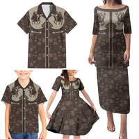 Western Yoke Family Matching Puletasi and Hawaiian Shirt Skeleton Cowboy Santa On A Reindeer - Wonder Print Shop
