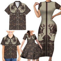 Western Yoke Family Matching Short Sleeve Bodycon Dress and Hawaiian Shirt Skeleton Cowboy Santa On A Reindeer - Wonder Print Shop