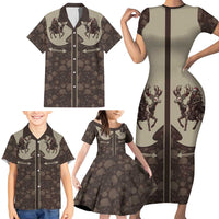 Western Yoke Family Matching Short Sleeve Bodycon Dress and Hawaiian Shirt Skeleton Cowboy Santa On A Reindeer - Wonder Print Shop