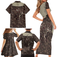 Western Yoke Family Matching Short Sleeve Bodycon Dress and Hawaiian Shirt Skeleton Cowboy Santa On A Reindeer - Wonder Print Shop