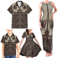 Western Yoke Family Matching Tank Maxi Dress and Hawaiian Shirt Skeleton Cowboy Santa On A Reindeer - Wonder Print Shop