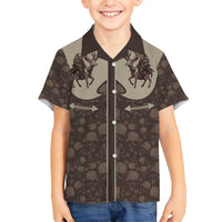 Western Yoke Family Matching Tank Maxi Dress and Hawaiian Shirt Skeleton Cowboy Santa On A Reindeer - Wonder Print Shop