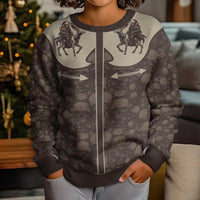 Western Yoke Kid Ugly Christmas Sweater Skeleton Cowboy Santa On A Reindeer - Wonder Print Shop