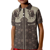 Western Yoke Kid Polo Shirt Skeleton Cowboy Santa On A Reindeer - Wonder Print Shop
