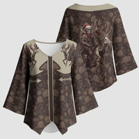 Western Yoke Kimono Sleeve Blouse Skeleton Cowboy Santa On A Reindeer - Wonder Print Shop