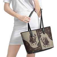 Western Yoke Leather Tote Bag Skeleton Cowboy Santa On A Reindeer - Wonder Print Shop