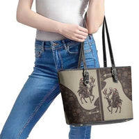 Western Yoke Leather Tote Bag Skeleton Cowboy Santa On A Reindeer - Wonder Print Shop