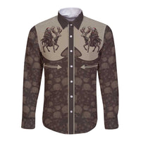 Western Yoke Long Sleeve Button Shirt Skeleton Cowboy Santa On A Reindeer - Wonder Print Shop