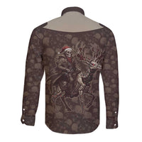 Western Yoke Long Sleeve Button Shirt Skeleton Cowboy Santa On A Reindeer - Wonder Print Shop