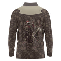 Western Yoke Long Sleeve Polo Shirt Skeleton Cowboy Santa On A Reindeer - Wonder Print Shop