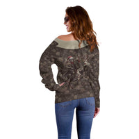 Western Yoke Off Shoulder Sweater Skeleton Cowboy Santa On A Reindeer - Wonder Print Shop