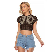 Western Yoke Raglan Cropped T Shirt Skeleton Cowboy Santa On A Reindeer - Wonder Print Shop