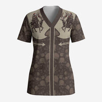 Western Yoke Scrub Top Skeleton Cowboy Santa On A Reindeer - Wonder Print Shop