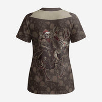Western Yoke Scrub Top Skeleton Cowboy Santa On A Reindeer - Wonder Print Shop