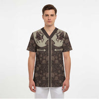 Western Yoke Scrub Top Skeleton Cowboy Santa On A Reindeer - Wonder Print Shop