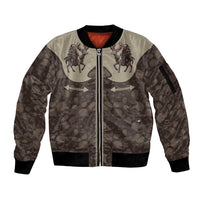 Western Yoke Sleeve Zip Bomber Jacket Skeleton Cowboy Santa On A Reindeer - Wonder Print Shop