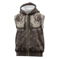 Western Yoke Sleeveless Zip Hoodie Skeleton Cowboy Santa On A Reindeer - Wonder Print Shop