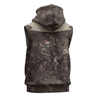 Western Yoke Sleeveless Zip Hoodie Skeleton Cowboy Santa On A Reindeer - Wonder Print Shop