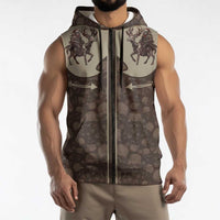 Western Yoke Sleeveless Zip Hoodie Skeleton Cowboy Santa On A Reindeer - Wonder Print Shop