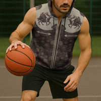 Western Yoke Sleeveless Zip Hoodie Skeleton Cowboy Santa On A Reindeer - Wonder Print Shop