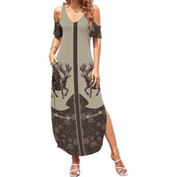 Western Yoke Summer Maxi Dress Skeleton Cowboy Santa On A Reindeer - Wonder Print Shop