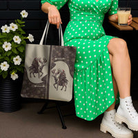 Western Yoke Tote Bag Skeleton Cowboy Santa On A Reindeer - Wonder Print Shop