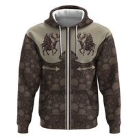 Western Yoke Zip Hoodie Skeleton Cowboy Santa On A Reindeer - Wonder Print Shop