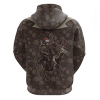 Western Yoke Zip Hoodie Skeleton Cowboy Santa On A Reindeer - Wonder Print Shop
