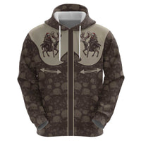 Western Yoke Zip Hoodie Skeleton Cowboy Santa On A Reindeer - Wonder Print Shop