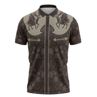 Western Yoke Zipper Polo Shirt Skeleton Cowboy Santa On A Reindeer - Wonder Print Shop