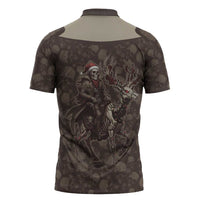Western Yoke Zipper Polo Shirt Skeleton Cowboy Santa On A Reindeer - Wonder Print Shop