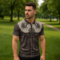 Western Yoke Zipper Polo Shirt Skeleton Cowboy Santa On A Reindeer - Wonder Print Shop