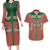 Western Yoke Couples Matching Long Sleeve Bodycon Dress and Hawaiian Shirt Befana Merry Christmas Retro Style - Wonder Print Shop