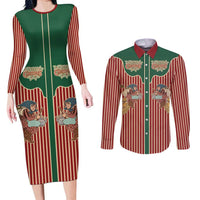 Western Yoke Couples Matching Long Sleeve Bodycon Dress and Long Sleeve Button Shirt Befana Merry Christmas Retro Style - Wonder Print Shop