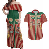 Western Yoke Couples Matching Off Shoulder Maxi Dress and Hawaiian Shirt Befana Merry Christmas Retro Style - Wonder Print Shop