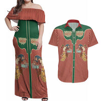 Western Yoke Couples Matching Off Shoulder Maxi Dress and Hawaiian Shirt Befana Merry Christmas Retro Style - Wonder Print Shop