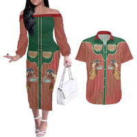 Western Yoke Couples Matching Off The Shoulder Long Sleeve Dress and Hawaiian Shirt Befana Merry Christmas Retro Style - Wonder Print Shop