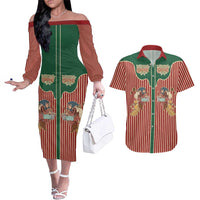 Western Yoke Couples Matching Off The Shoulder Long Sleeve Dress and Hawaiian Shirt Befana Merry Christmas Retro Style - Wonder Print Shop