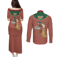 Western Yoke Couples Matching Puletasi and Long Sleeve Button Shirt Befana Merry Christmas Retro Style - Wonder Print Shop