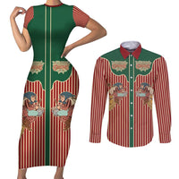 Western Yoke Couples Matching Short Sleeve Bodycon Dress and Long Sleeve Button Shirt Befana Merry Christmas Retro Style - Wonder Print Shop