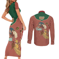 Western Yoke Couples Matching Short Sleeve Bodycon Dress and Long Sleeve Button Shirt Befana Merry Christmas Retro Style - Wonder Print Shop